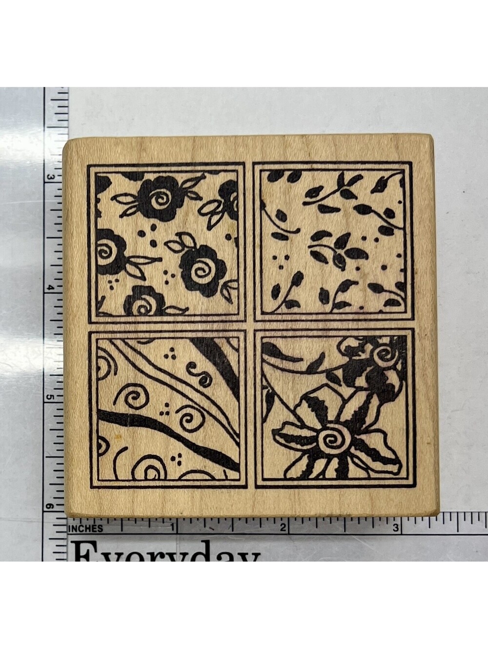 Vintage Four Panel Floral Pattern Background Wood Mounted Rubber Stamp